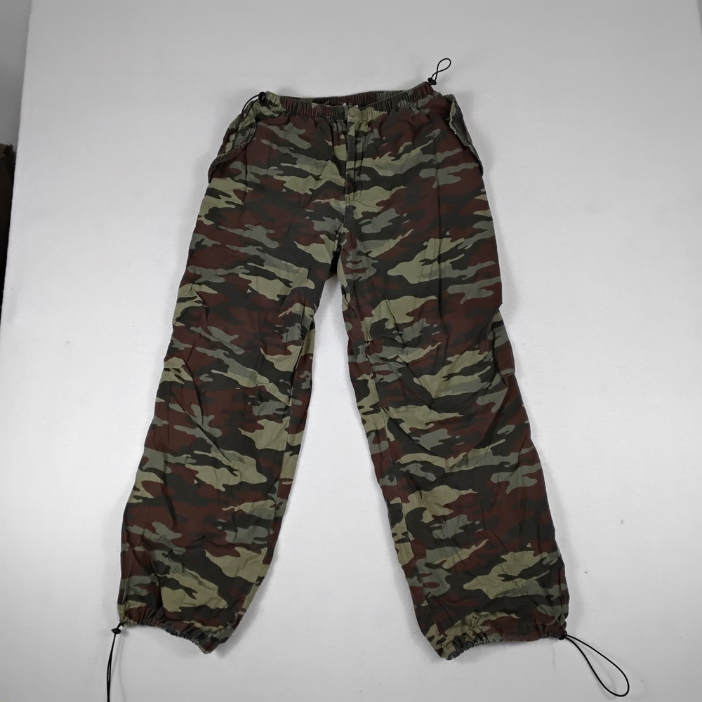 Faded Rose Womens Small Camo Cargo Pants Parachute Drawstring Y2K Utility Baggy